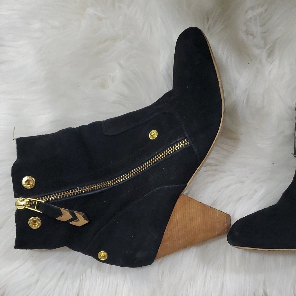 Matt Bernson Black Suede Fold Over Ankle Booties Boots Sz 8.5 - Picture 8 of 16